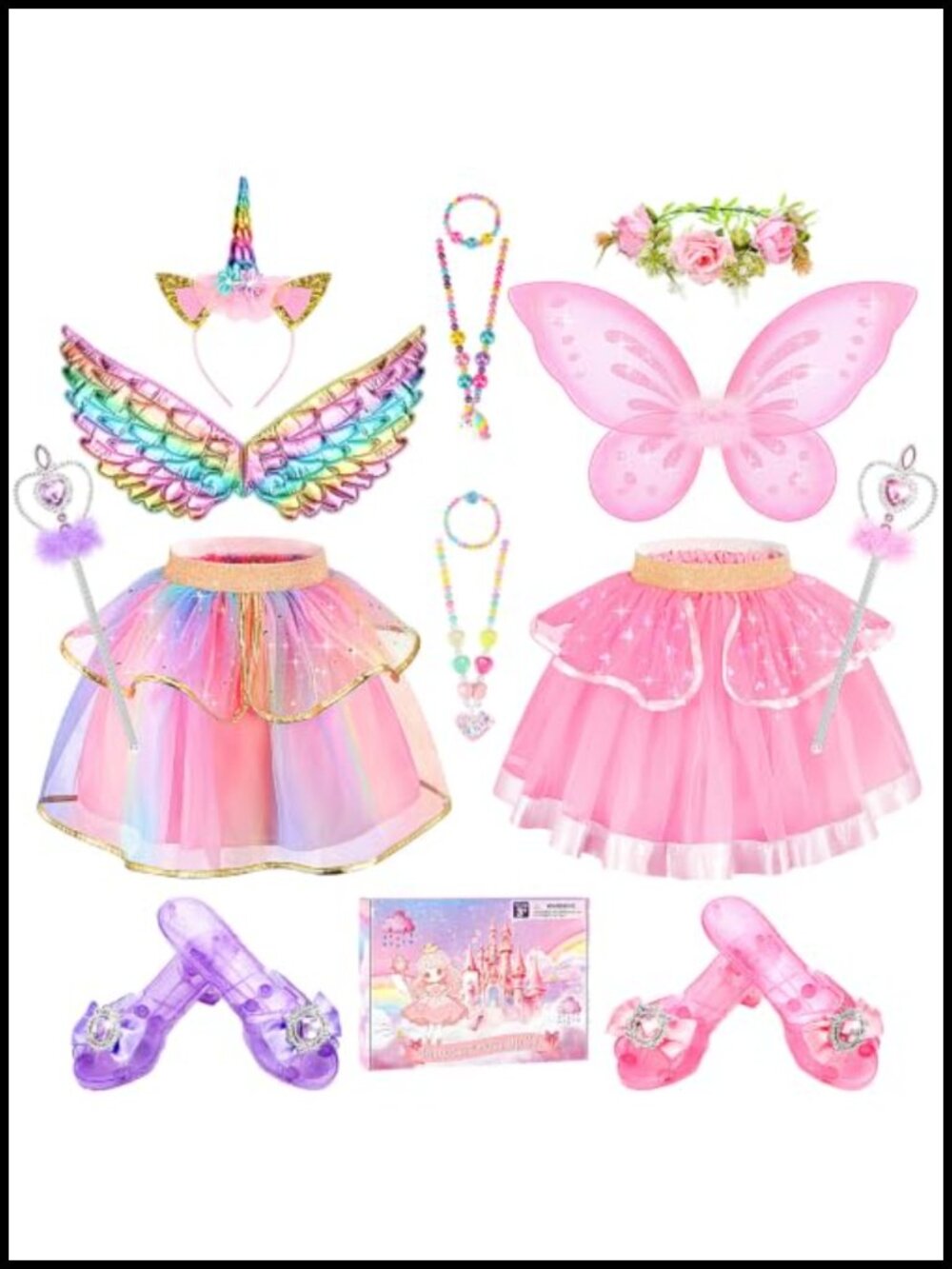 Girls Princess Dress Up Set Fairy Unicorn Costume Tutu Wings Shoes 3-6 Years
